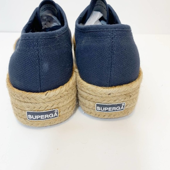 Superga Navy Blue Platform Espadrille Flats - Picture 5 of 6